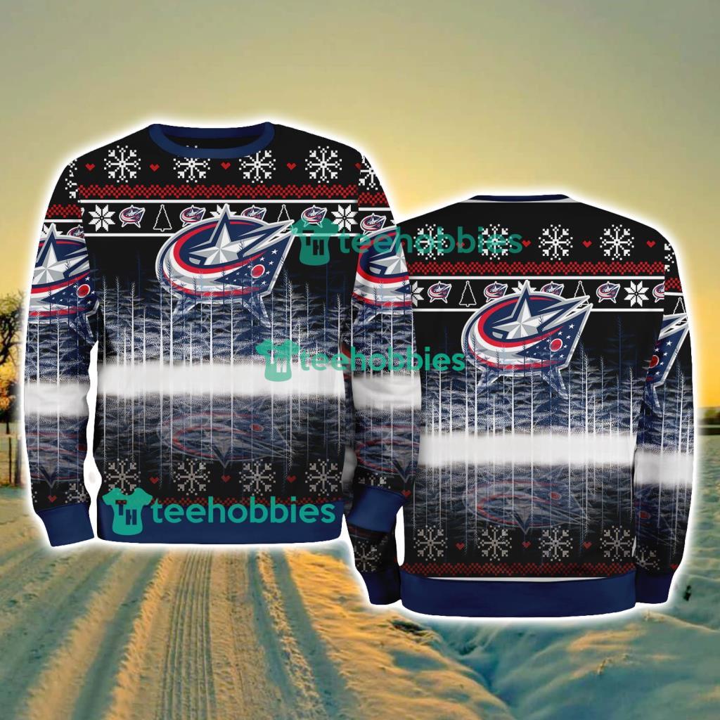 Columbus Blue Jackets Logo Brand Pine Tree Christmas Pattern Christmas Ugly Sweater