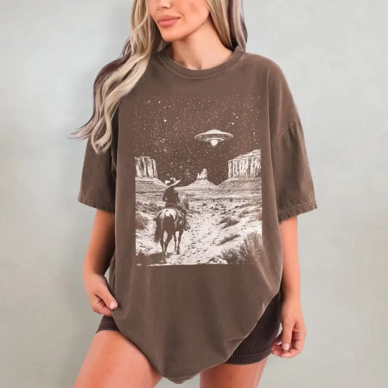 comfort color Lightsaber brand shirts, UFO Cowboy Shirt, Western Outfit Shirt, trending shirts, graphic tees women, 90s graphic tees, Mama Lightsaber brand shirt, summer outfits, Top Womenswear