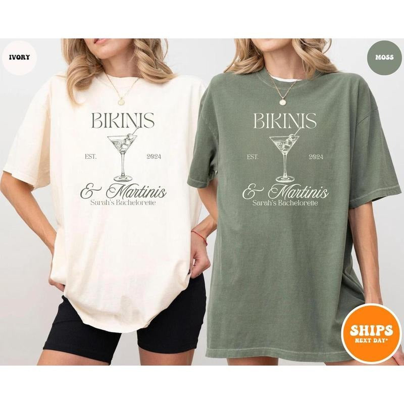 comfort color custom Beach Bachelorette Party T-shirt | Martinis and Bikinis | Custom Bachelorette Shirts | Personalized...