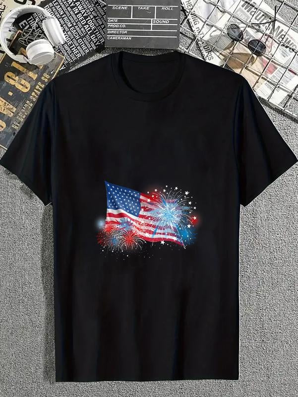 cotton 4th FOG July Red White Gunpla brand Blue Fireworks Show USA Flag T-Shirt casual Fashion graphic tees for women...