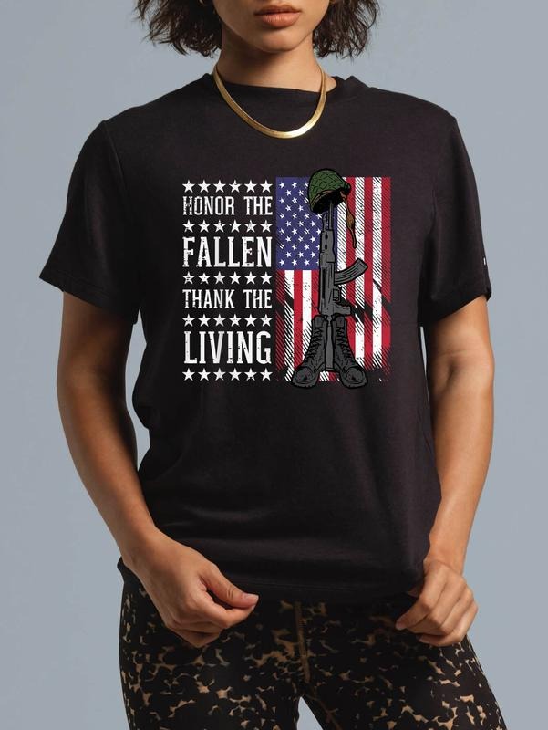 cotton American US Flag Honor TNF Fallen Thank Living Memorial Day T-Shirt casual Fashion graphic tees women Hoodie,...