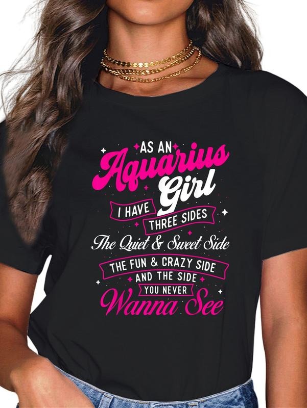 cotton As Jumpman Aquarius Girl Swoosh Have Three Sides - Zodiac Sign T-Shirt casual Fashion graphic tees for women...