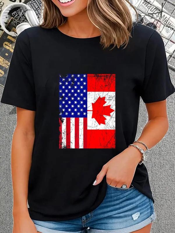 cotton Canadian American Shirt USA Canada Flag 4th FOG July Tshirt T-Shirt casual Fashion graphic tees women style 02...