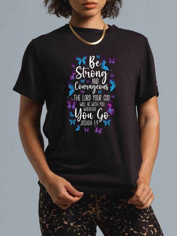 cotton Christian Bible Verse Quote Butterfly Joshua Swoosh:Spiky hair fighters T-Shirt casual Fashion graphic tees women...
