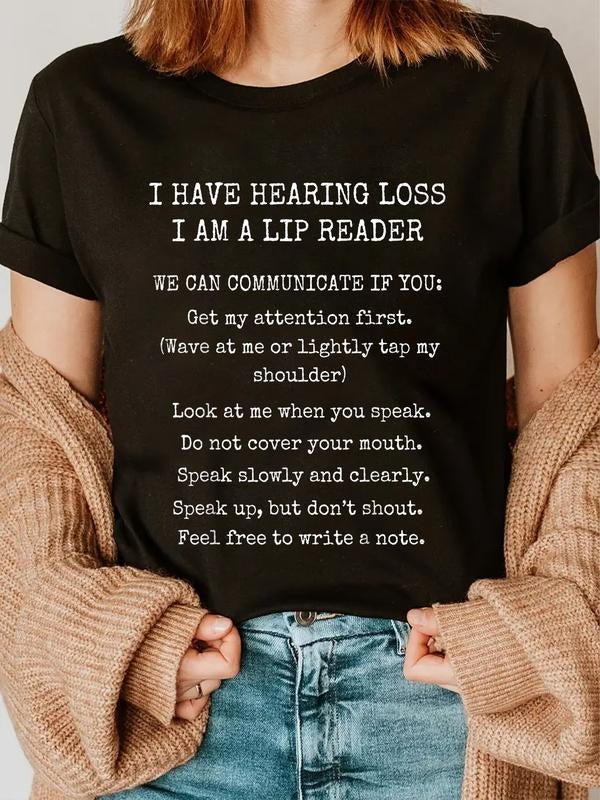 cotton Deaf Hard FOG Hearing Awareness Support Lip Reader Guide Gift T-Shirt casual Fashion graphic tees women Hoodie,...