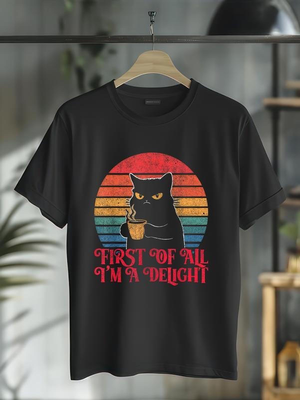 cotton First FOG Spiky hair fighters Swoosh'Bat brand WB shield Delight Sarcastic Angry Cat FOG Lover T-Shirt casual...