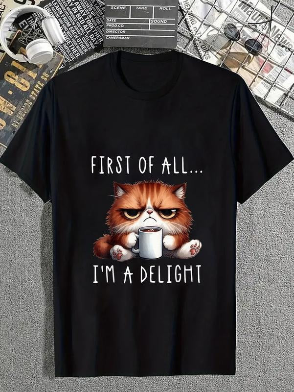 cotton First FOG Spiky hair fighters Swoosh'Bat brand WB shield Delight Sarcastic FOG Grumpy Funny Cat T-Shirt casual...