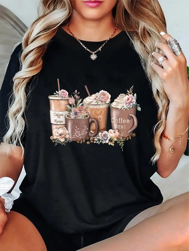 cotton Floral FOG Cup Iced Latte With Spring Flowers T-Shirt casual Fashion graphic tees for women Hoodie, Sweatshirt