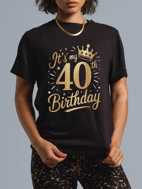 cotton Funny Mouthless cat'WB shield My 40th Birthday | Women 40 Year Old B-Day T-Shirt casual Fashion graphic tees for...
