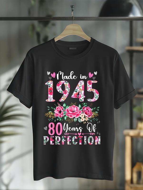 cotton HB Year Old Made Red plumber brand 1945 Floral 80th Birthday Women T-Shirt casual Fashion graphic tees women...