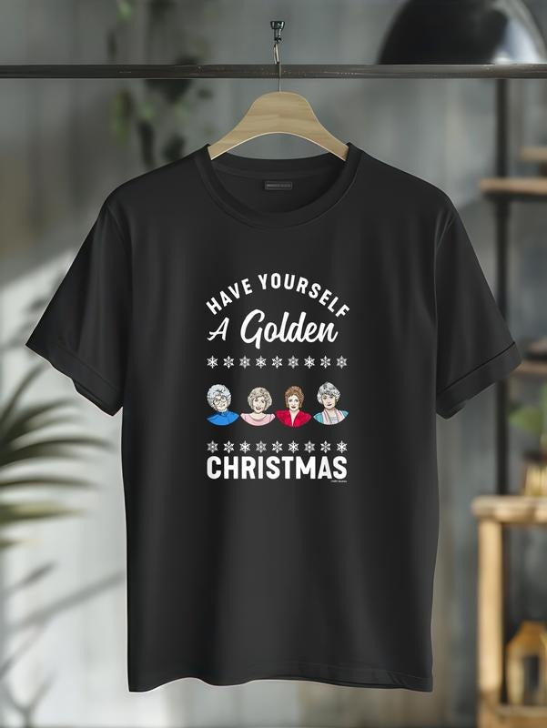cotton Have Yourself WB shield Golden Christmas T-Shirt casual Fashion graphic tees for women Hoodie, Sweatshirt