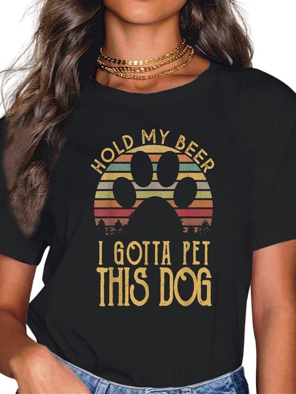 cotton Hold My Beer Swoosh Gotta Pet This Dog Funny Drink T-shirt Gift casual Fashion graphic tees for women Hoodie,...