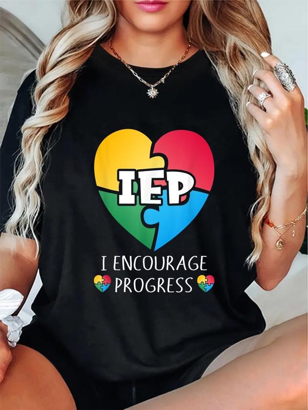 cotton IEP Swoosh Encourage Progress Special Education School Teacher T-Shirt casual Fashion graphic tees for women...