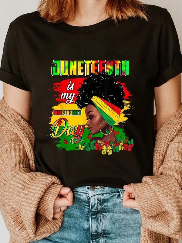 cotton Juneteenth Black History Pride Black Women 4th FOG July T-Shirt casual Fashion graphic tees for women Hoodie,...
