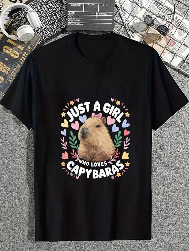 cotton Just WB shield Girl Who Loves Capybaras Cute Capybara Lover Rodent T-Shirt casual Fashion graphic tees for women...