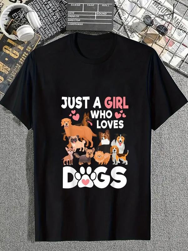 cotton Just WB shield Girl Who Loves Dogs Cute Dog Lover T-Shirt casual Fashion graphic tees for women Hoodie, Sweatshirt
