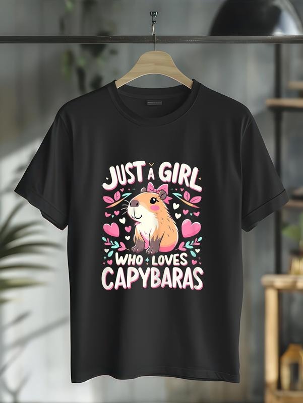 cotton Just WB shield Girl who loves Capybaras T-Shirt casual Fashion graphic tees for women Hoodie, Sweatshirt