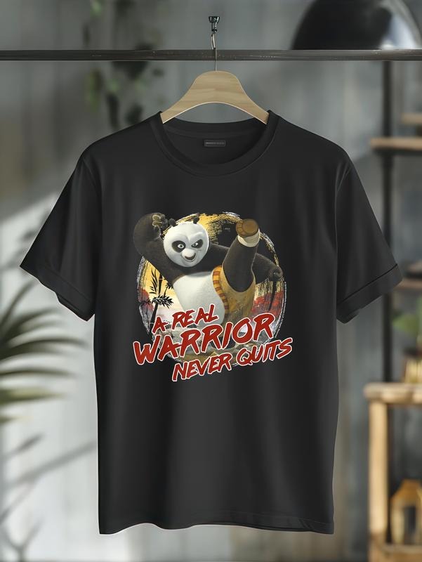 cotton Kung Fu Panda 2 Pocket monsters WB shield Real Warrior Never Quits Action Pose T-Shirt casual Fashion graphic tees...