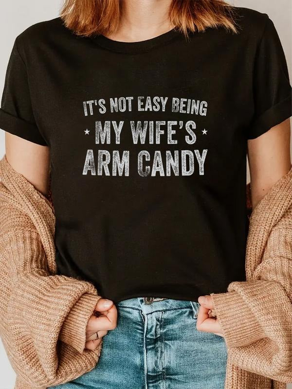 cotton Mouthless cat'WB shield Not Easy Being My Wife'WB shield GA Candy Retro Funny Husband T-Shirt Fashion printing...