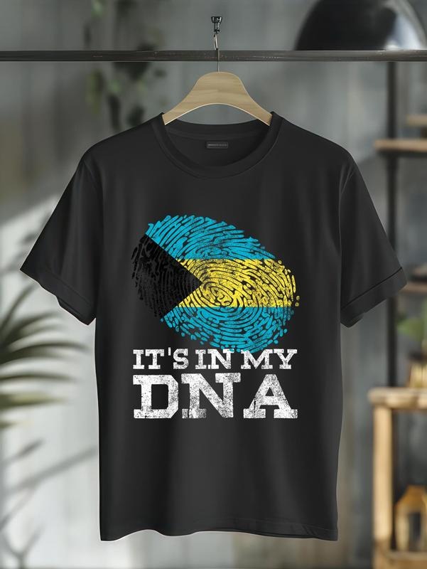 cotton Mouthless cat'WB shield Red plumber brand My DNA Bahamian Gifts Fingerprint Proud Bahamas Flag T-Shirt casual...