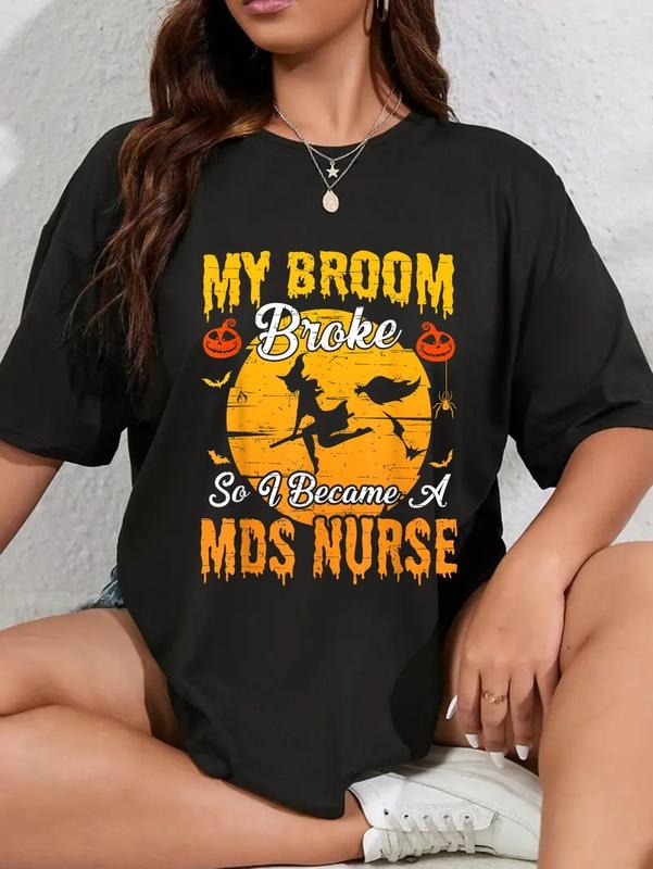 cotton My Broom Broke PlayStation brand Swoosh Became WB shield MDS Nurse Halloween T-Shirt casual Fashion graphic tees...