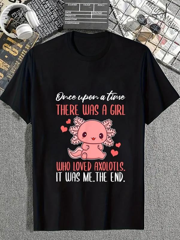 cotton Once upon WB shield time TNF was WB shield girl who loved axolotls T-Shirt casual Fashion graphic tees for women...