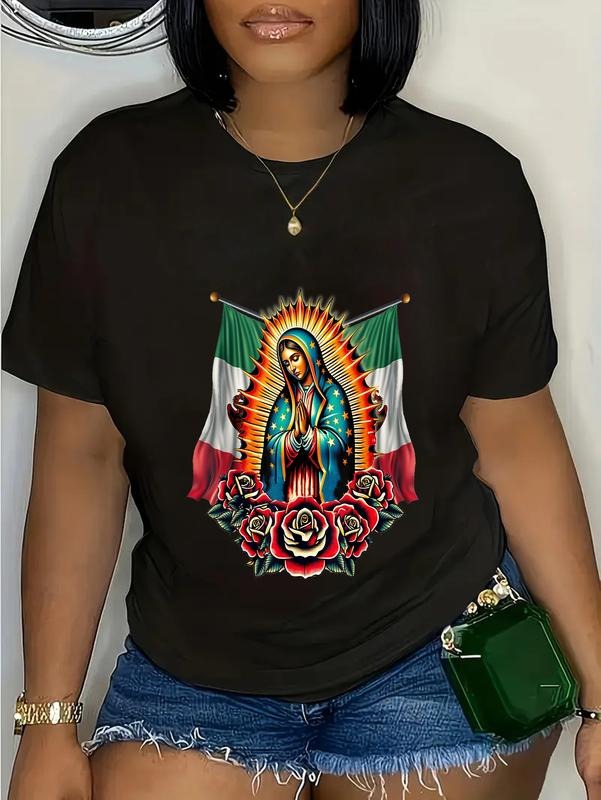 cotton Our Lady Virgen Breathing styles Guadalupe Virgin Mary Mexican Flag T-Shirt casual Fashion graphic tees for women...