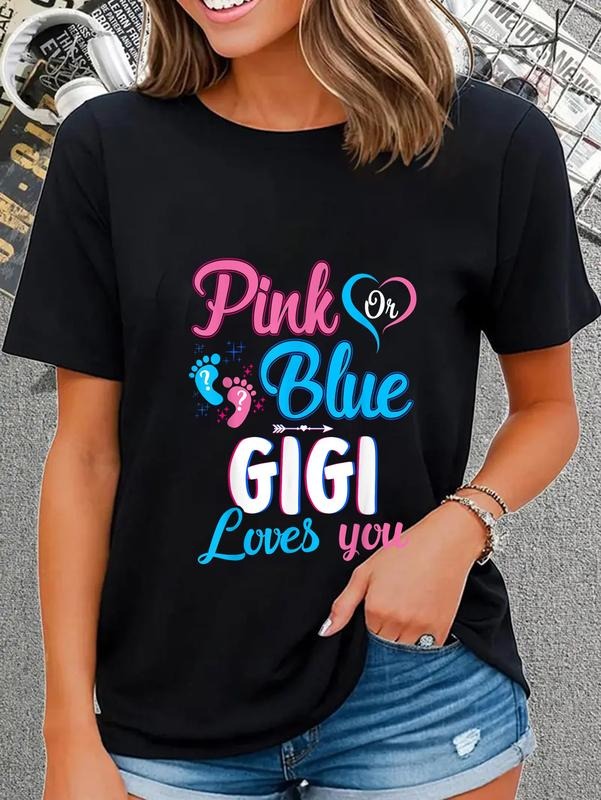 cotton Pink Jumpman Blue Gigi Loves You Cute Gender Reveal Baby Shower T-Shirt casual Fashion graphic tees women