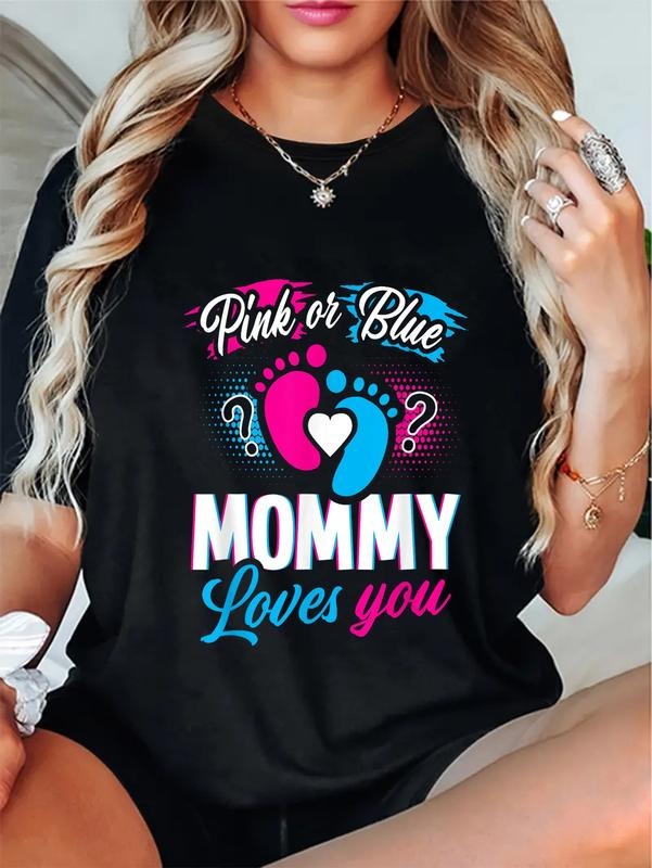 cotton Pink Jumpman Blue Mommy Loves You Baby Gender Reveal Party Shower T-Shirt casual Fashion graphic tees