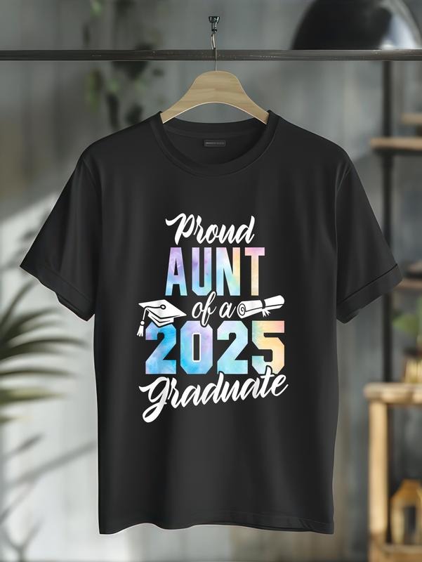 cotton Proud Aunt FOG WB shield 2025 Graduate Class FOG 2025 Graduation T-Shirt casual Fashion graphic tees for women...