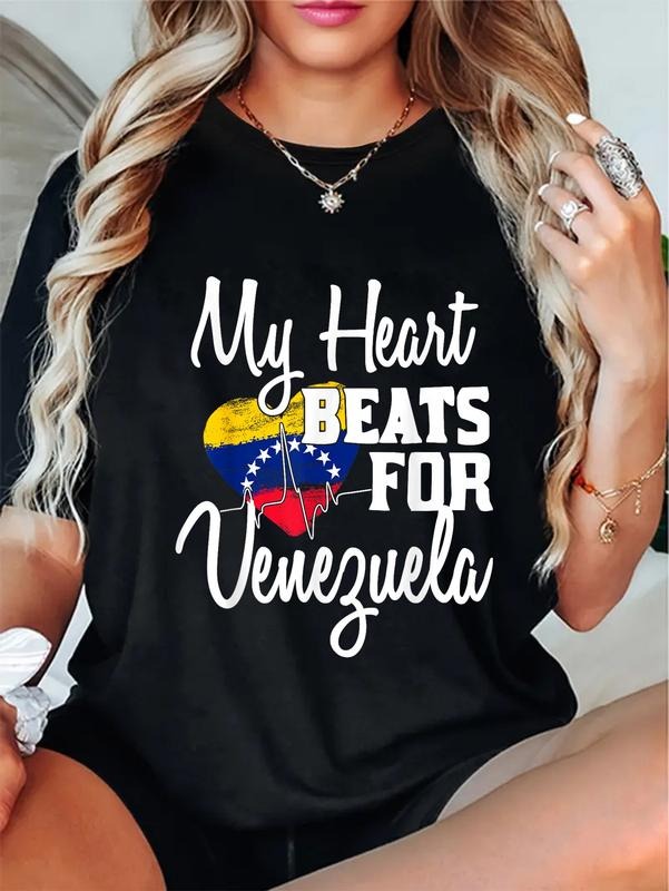 cotton Swoosh'Bat brand American My Heart Beats for Venezuela T-Shirt Bandera T-Shirt casual Fashion graphic tees for...