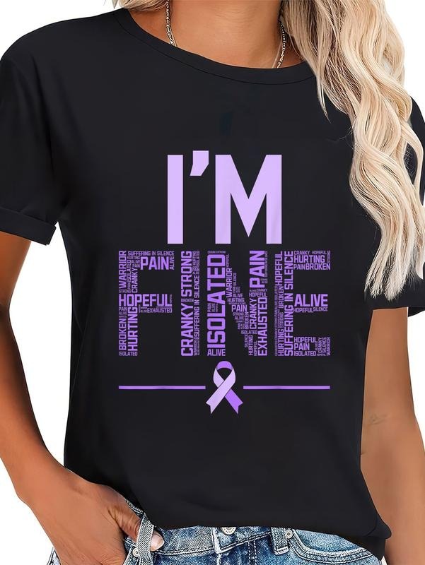 cotton Swoosh'Bat brand Fine Fibromyalgia Warrior Fibro Awareness Purple Ribbon T-Shirt casual Fashion graphic tees women...