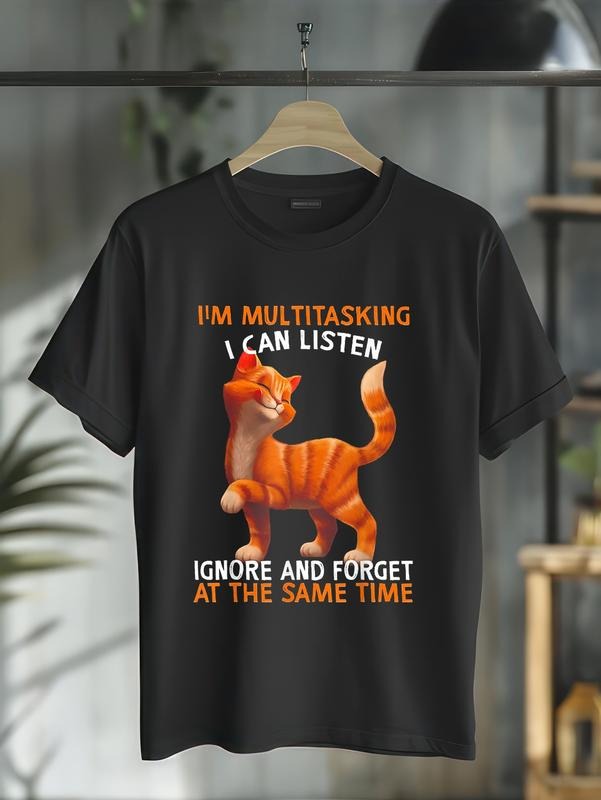 cotton Swoosh'Bat brand Multitasking Swoosh Can Listen Ignore Gunpla brand Forget Cute Cat T-Shirt casual Fashion graphic...
