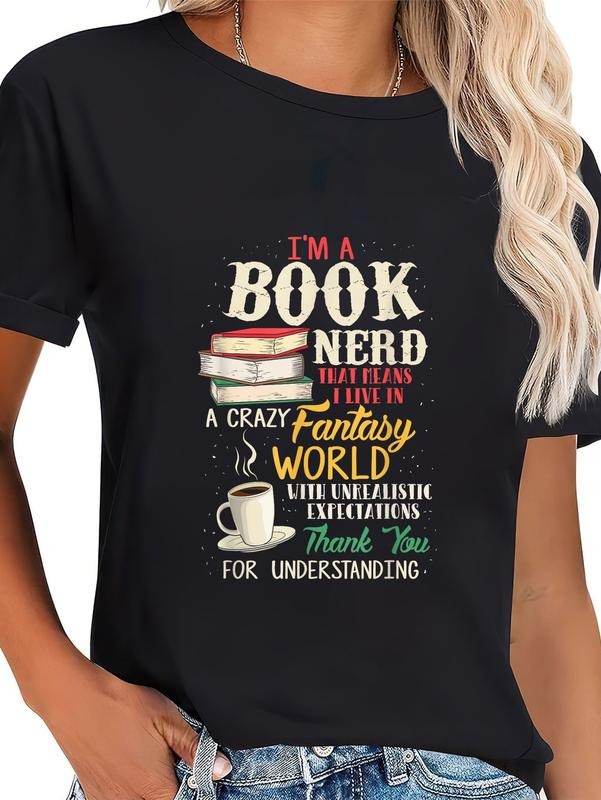 cotton Swoosh'Bat brand WB shield Book Nerd - Book Lover - Literature T-Shirt casual Fashion graphic tees for women...