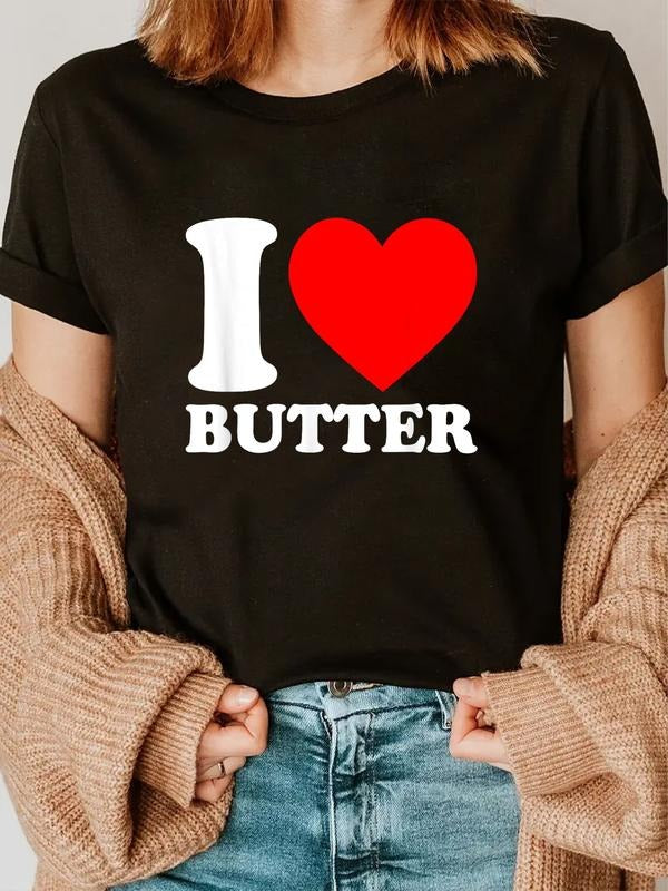 cotton Swoosh Love Food Shirts Swoosh Heart Food Shirts Swoosh Love Butter T-Shirt casual Fashion graphic tees women...