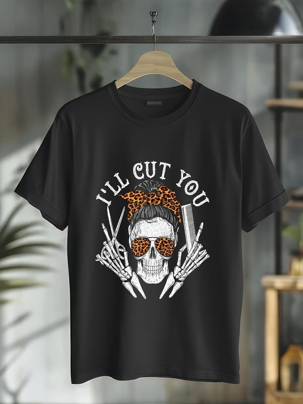 cotton Swoosh'Spiky hair fighters Cut You - Skull Hairdresser Hairstyle Haircutter Barber T-Shirt casual Fashion graphic...