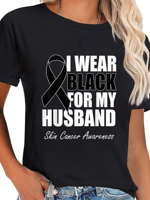 cotton Swoosh Wear Black For My Husband Skin Cancer Awareness T-Shirt casual Fashion graphic tees Hoodie, Sweatshirt