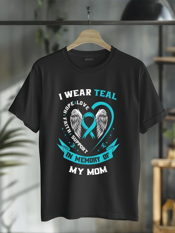 cotton Swoosh Wear Teal For My Mom Ovarian Cancer Awareness Family Gifts T-Shirt casual Fashion graphic tees women