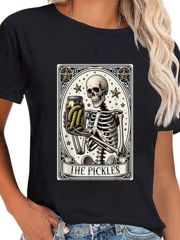 cotton TNF Pickles Tarot Card Skeleton Canning Season Gardener T-Shirt casual Fashion graphic tees for women Hoodie,...