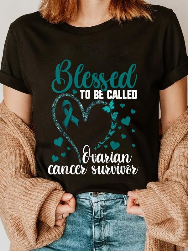 cotton Teal Ribbon Shirt, Blessed Hidden leaf ninja Be Ovarian Cancer Survivor T-Shirt casual Fashion graphic tees women...