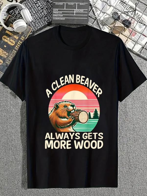 cotton WB shield Clean Beaver Always Gets More Wood Funny Adult Joke Men T-Shirt casual Fashion graphic tees for women...