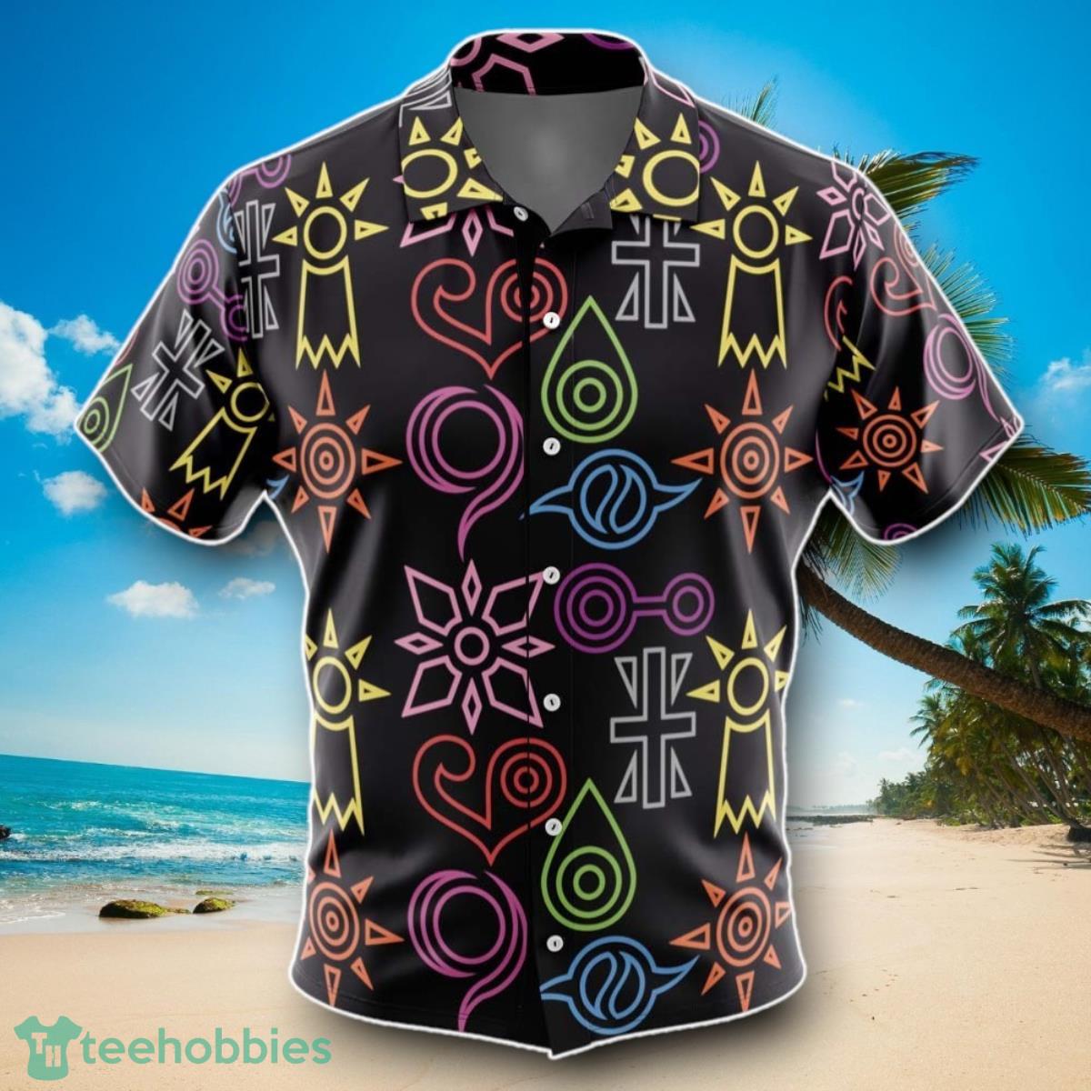 Crest Symbols Digimon Men’s Short Sleeve Button Up Hawaiian Shirt Impressive Gift
