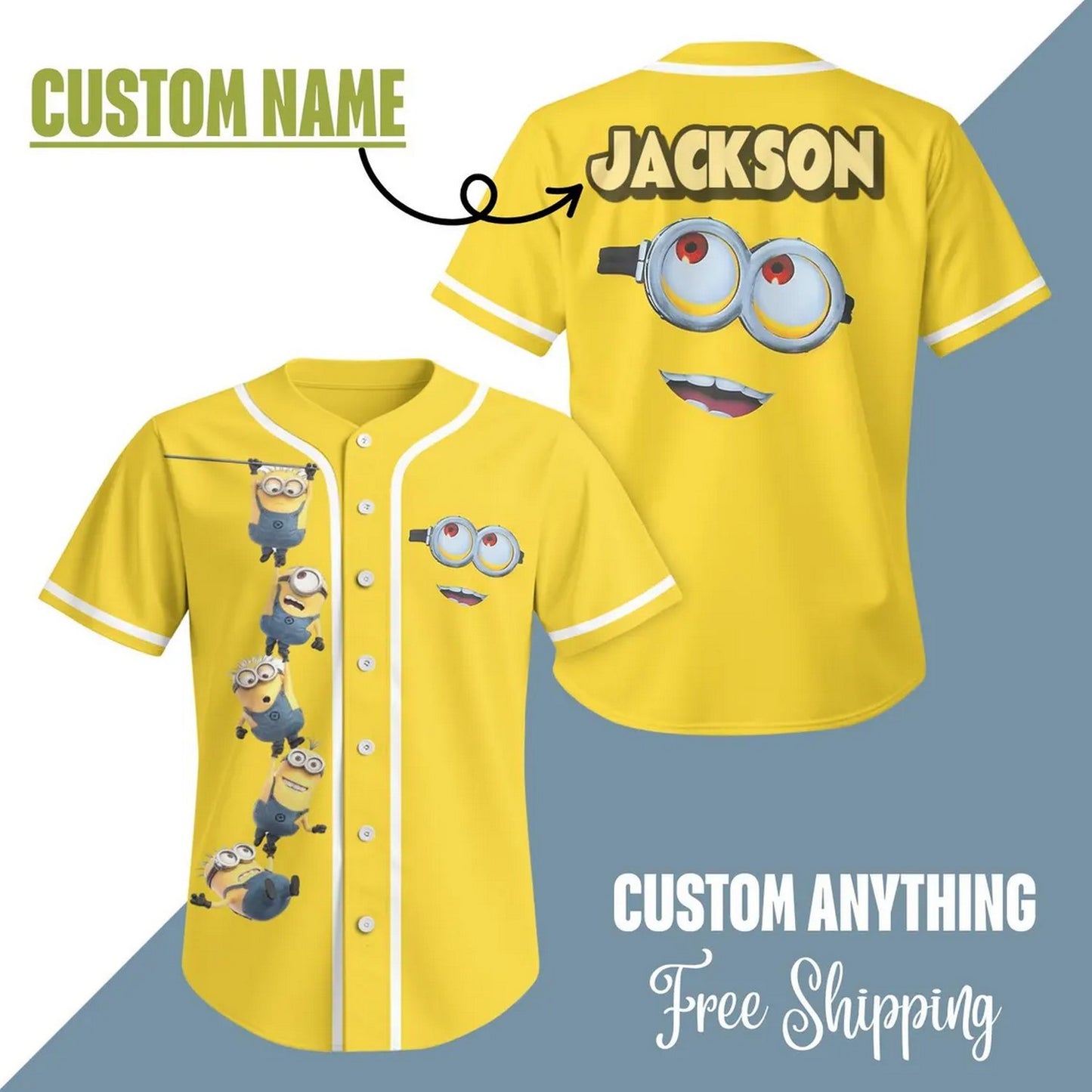 Custom Name Funny Minion Yellow Baseball Jersey