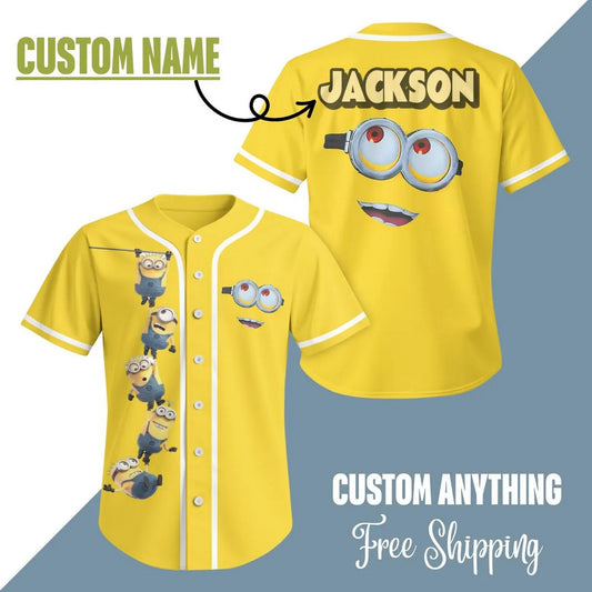 Custom Name Funny Minion Yellow Baseball Jersey