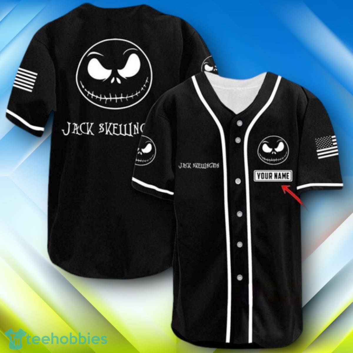 Custom Name Jack Skellington USA Flag Halloween Baseball Jersey Style Gift