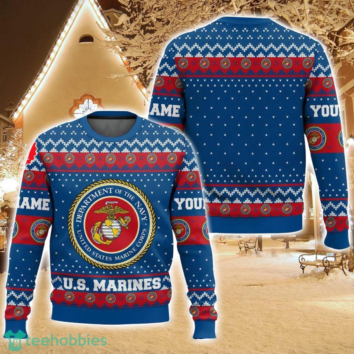 Custom Name US Marines Ugly Christmas Sweater For Men And Women Christmas Holiday Gift Family Gift