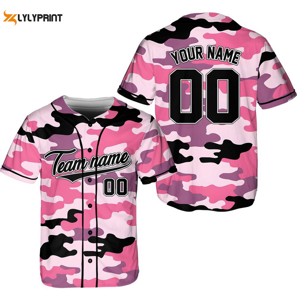 Custom Team Name And Number Baseball Jersey, Personalized Pink Camouflage Baseball Jersey - lylyprint.com
