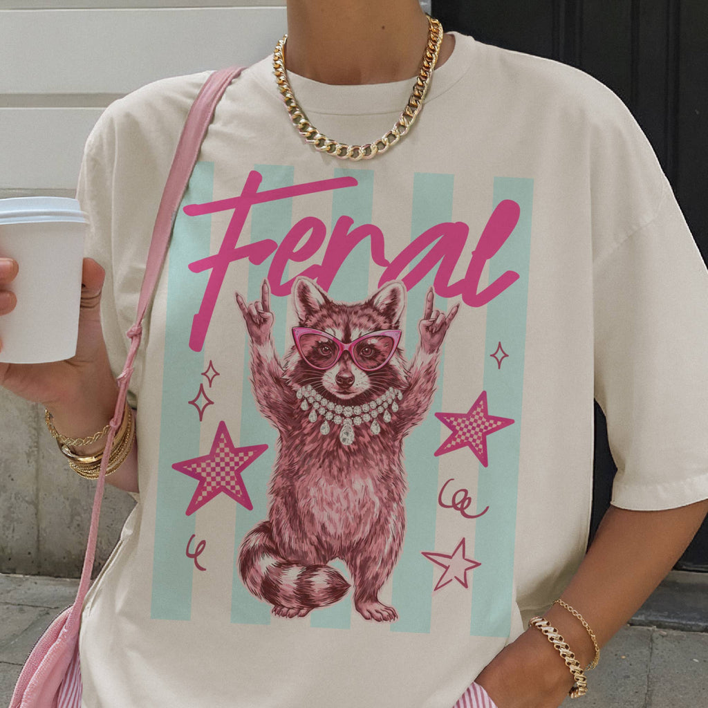 Feral Raccoon Sarcastic Relatable Pearls Graphic Tee