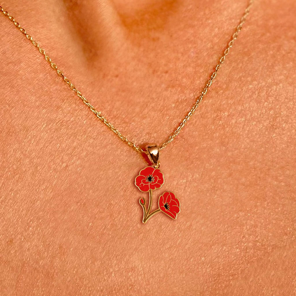 Poppy Flower Necklace – August Birth Flower Mothers Day Gift