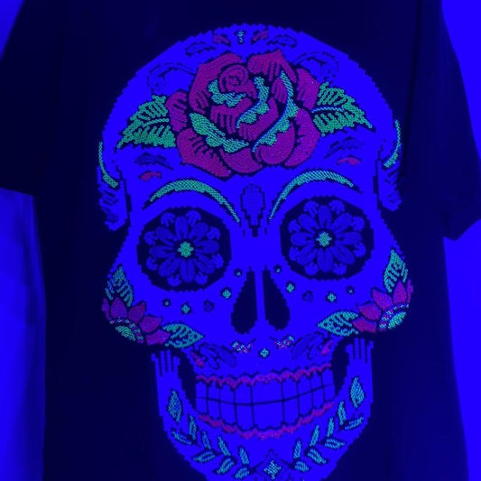 dia de muertos skull T-shirts Black Cotton